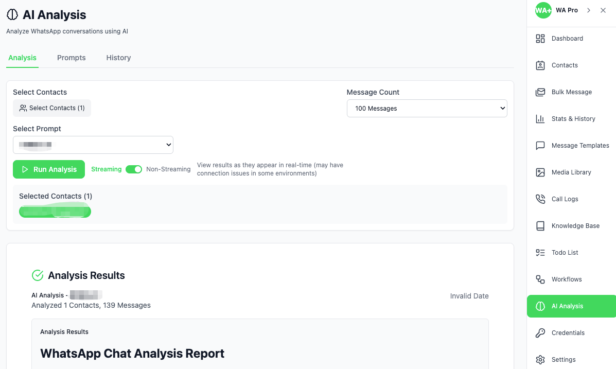 AI analysis in WA Pro